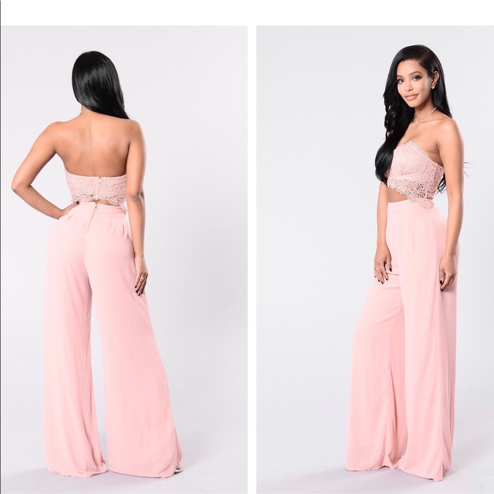 Iris Basic Strapless Crochet Wide Leg Jumpsuit - image 2